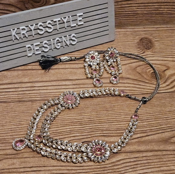 Source Unknown Jewelry - Pink & Gold Indian Bollywood Fashion Jewlery Necklace Earring Set